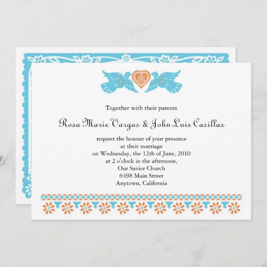 Nuestra Boda Papel Picado Tortelduifjes Blauwgroen Kaart (Voorkant / Achterkant)