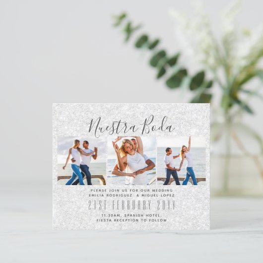 Nuestra Boda Photo Collage Wedding INVITE (Staand voorkant)
