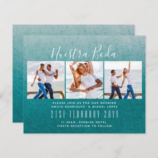 Nuestra Boda Photo Collage Wedding INVITE (Voorkant / Achterkant)