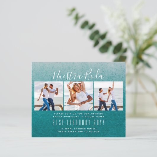 Nuestra Boda Photo Collage Wedding INVITE (Staand voorkant)