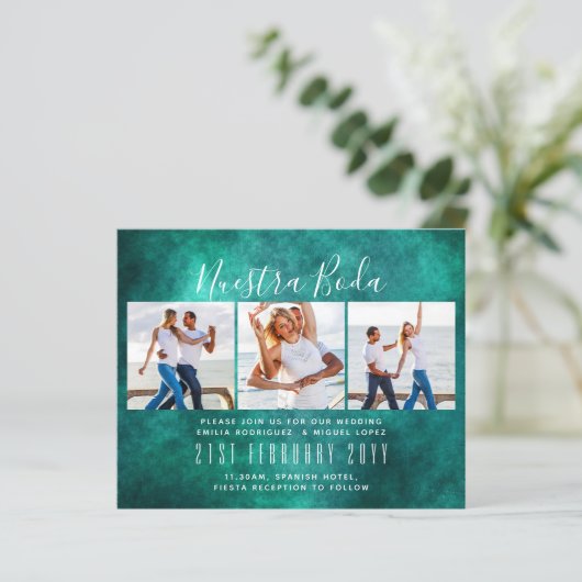 Nuestra Boda Photo Collage Wedding INVITE (Staand voorkant)