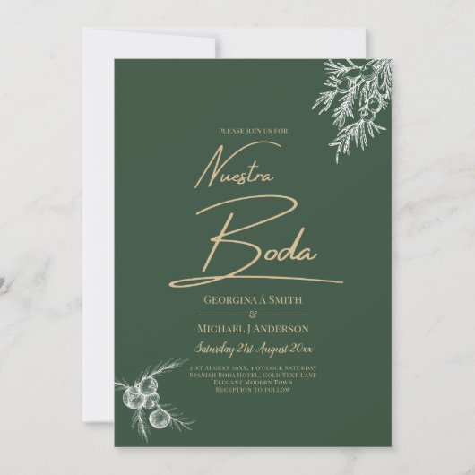 Nuestra Boda PHOTO Wedding Invite Juniper Green Kaart (Voorkant)