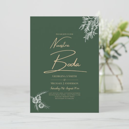 Nuestra Boda PHOTO Wedding Invite Juniper Green Kaart (Staand voorkant)
