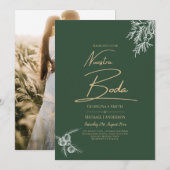 Nuestra Boda PHOTO Wedding Invite Juniper Green Kaart (Voorkant / Achterkant)