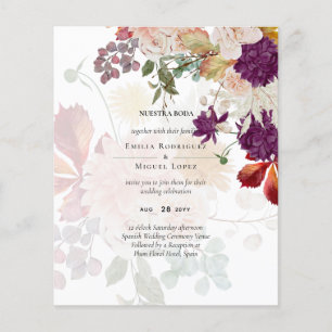 NUESTRA BODA Plum Herfst Floral Spain Wedding Flyer