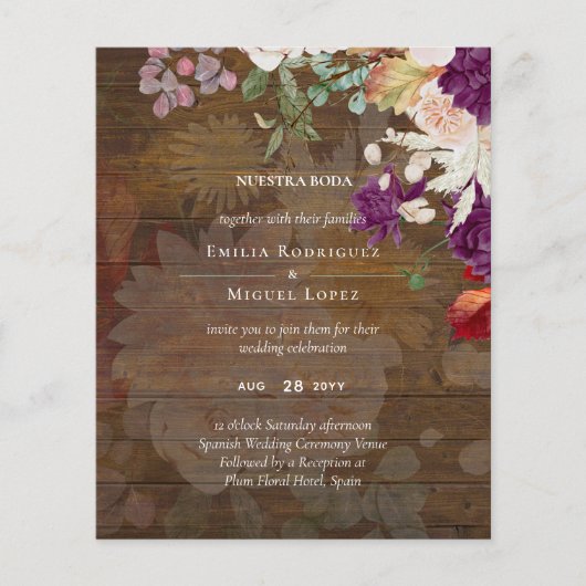NUESTRA BODA Plum Herfst Floral Spain Wedding Flyer (Voorkant)