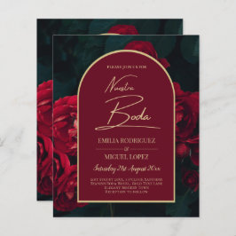 NUESTRA BODA Red Roses Forest Green Winter INVITE