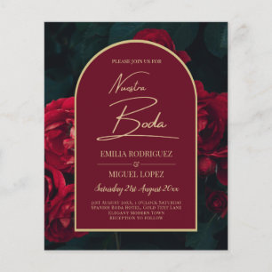 NUESTRA BODA Red Roses Forest Green Winter INVITE Flyer
