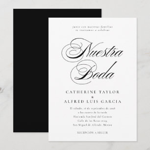 Nuestra Boda Spaans Taal Zwart Script Bruiloft Kaart