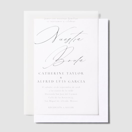 Nuestra Boda Spaans Taal Zwart Script Bruiloft Vellum Uitnodigingen (Offset)
