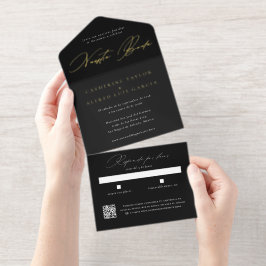 Nuestra Boda Spanish Language Black Script Wedding All In One Uitnodiging