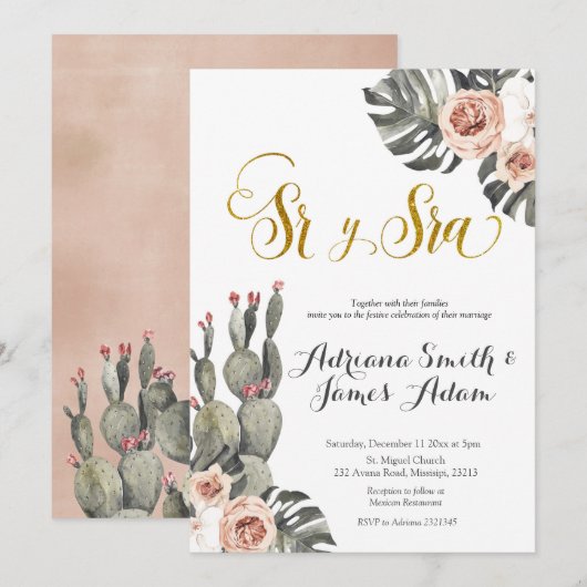 Nuestra Boda Spanish Wedding Invitacion Invitation Kaart (Voorkant / Achterkant)