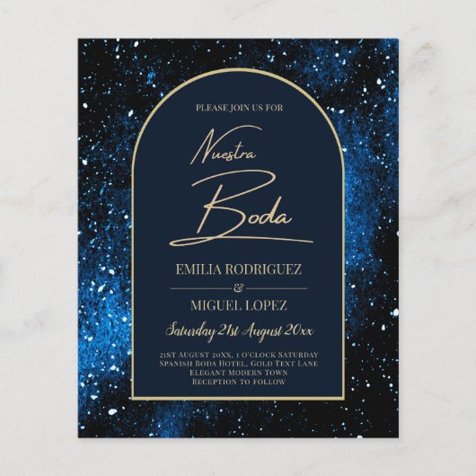 NUESTRA BODA Sterrennacht Navy Blue Gold INVITE Flyer (Voorkant)