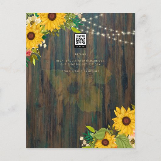 NUESTRA BODA Sunflower Rustic Wood INVITE Flyer (Achterkant)