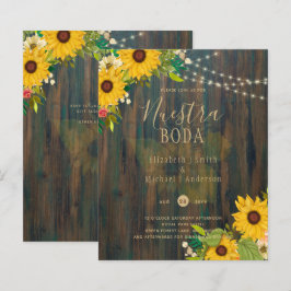 NUESTRA BODA Sunflower Rustic Wood Wedding Invite