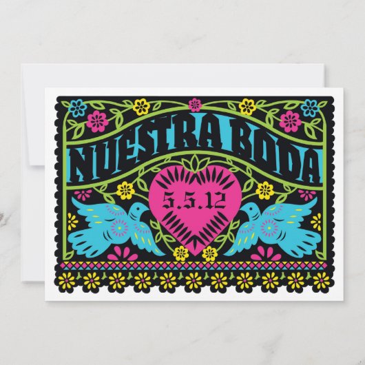 Nuestra Boda Tortelduifjes Banner Invitation Kaart (Achterkant)