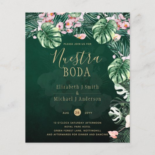 NUESTRA BODA Tropisch Groene Roze Floral Invite Flyer (Voorkant)