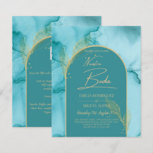 NUESTRA BODA Turquoise Blauwgroen Gold Wedding INV