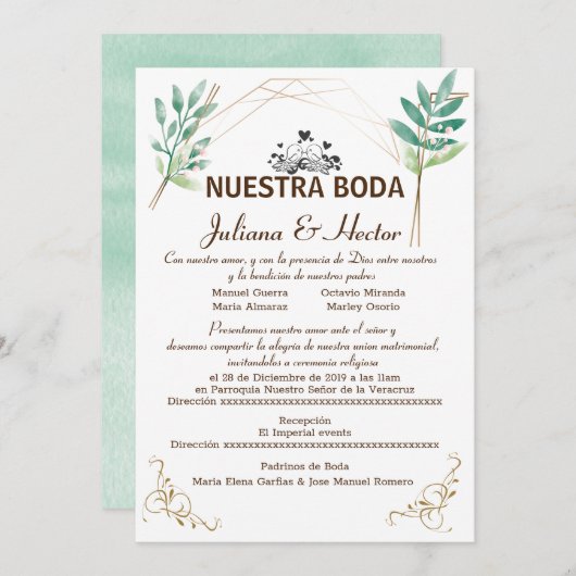 Nuestra Boda Uitnodiging (Voorkant / Achterkant)