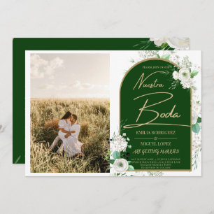 NUESTRA BODA White Roses Spain Photo nodigt uit Kaart