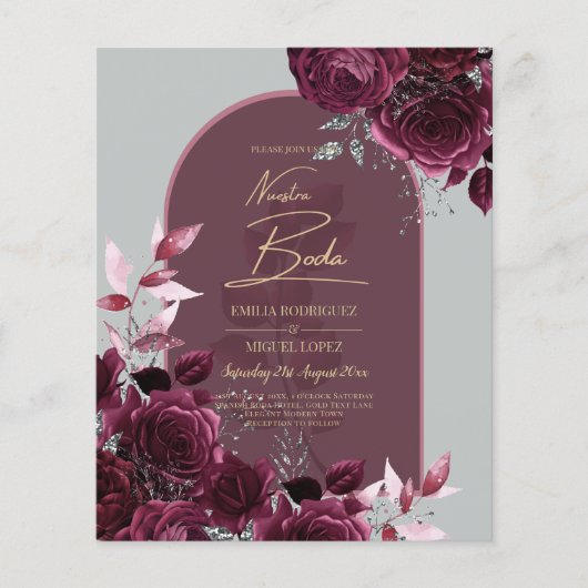 NUESTRA BODA Wine Red Roses INVITACTIONS (Voorkant)