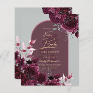 NUESTRA BODA Wine Red Roses INVITACTIONS