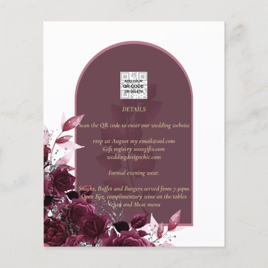 NUESTRA BODA Wine Red Roses INVITACTIONS (Achterkant)