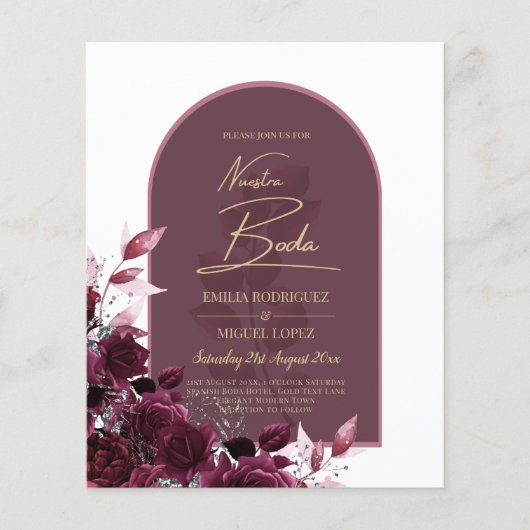 NUESTRA BODA Wine Red Roses INVITACTIONS (Voorkant)