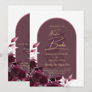 NUESTRA BODA Wine Red Roses INVITACTIONS Kaart
