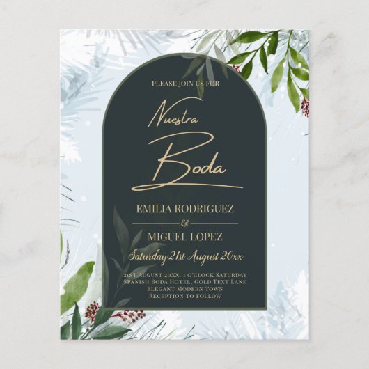 NUESTRA BODA Winter Greenery Wedding Invite Flyer (Voorkant)