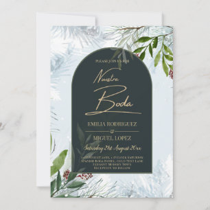 NUESTRA BODA Winter Greenery Wedding Invite Kaart