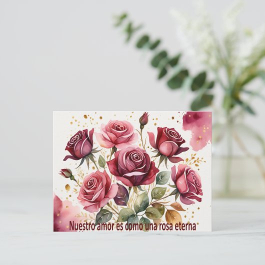 Nuestro amor es como una rosa eterna feestdagenkaart (Staand voorkant)