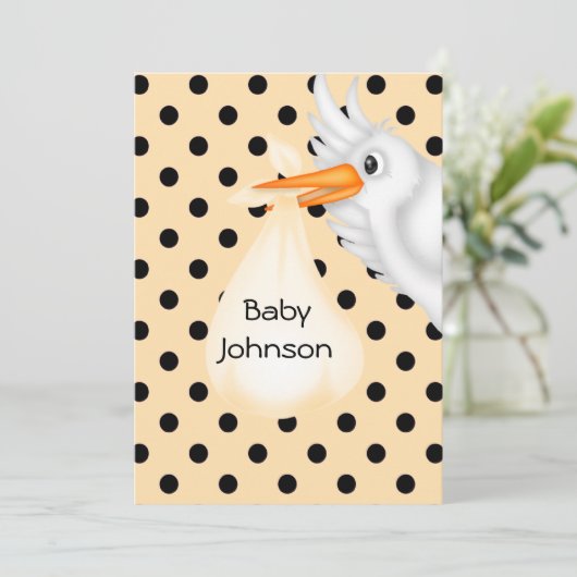 Nuetral gepersonaliseerde Stork Baby shower uitnod Kaart (Staand voorkant)
