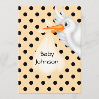 Nuetral gepersonaliseerde Stork Baby shower uitnod Kaart