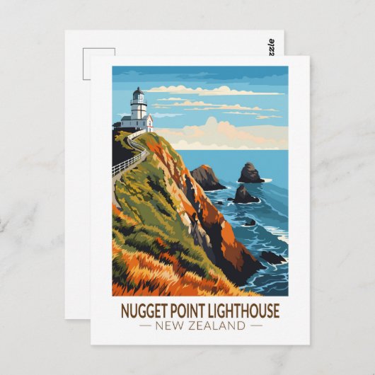 Nugget Point Vuurtoren Nieuw-Zeeland Reizen Briefkaart (Voorkant / Achterkant)