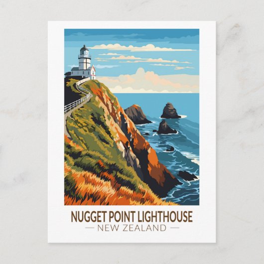 Nugget Point Vuurtoren Nieuw-Zeeland Reizen  Briefkaart (Voorkant)