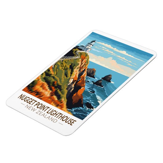 Nugget Point Vuurtoren Nieuw-Zeeland Reizen Magneet (Linkerzijde)