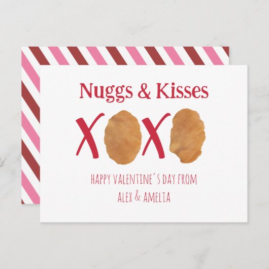 Nuggs Kisses Kip Nuggets Pun Valentijn Streep Briefkaart (Voorkant / Achterkant)