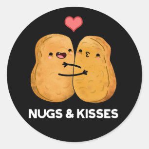 Nugs and Kisses Funny Chicken Nugget Pun Dark BG Ronde Sticker