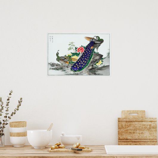 Numata Kashu Peacock en Peony Poster (Keuken)