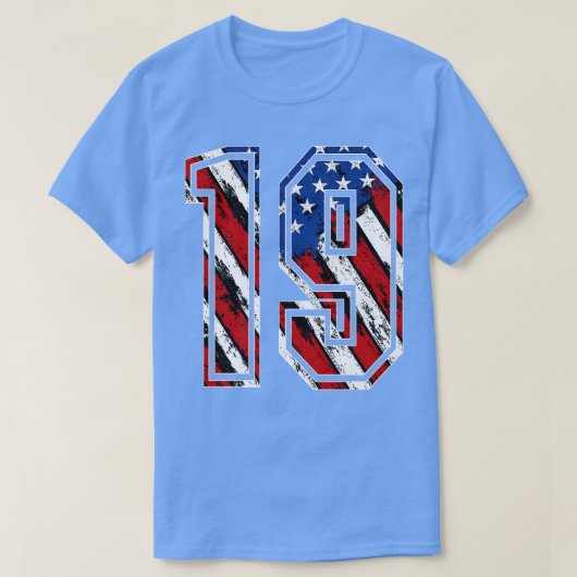 Number 19 Red White and Blue American Flag 19 Jers T-shirt (Design voorkant)