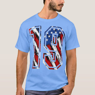 Number 19 Red White and Blue American Flag 19 Jers T-shirt