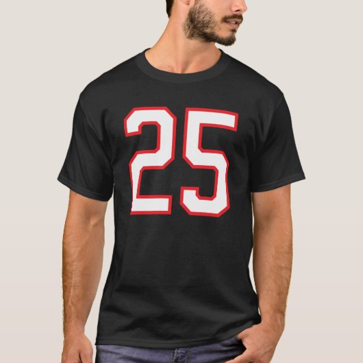 Number #25 Sports Jersey Birthday Red White Lucky  T-shirt (Voorkant)