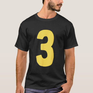 Number 3 big and bold in yellow  t-shirt