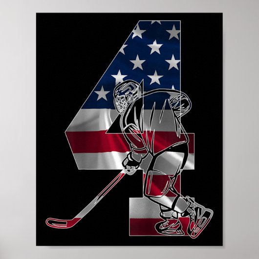 Number 4 Years Ice Hockey 4th Birthday (1)  Poster (Voorkant)