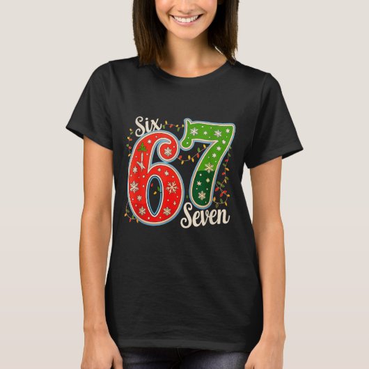 Number 67 Funny Six Seven 6 7 Meme Christmas Light T-shirt (Voorkant)
