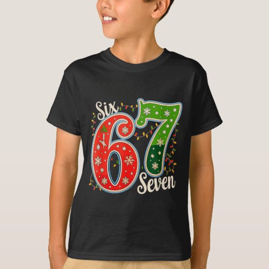 Number 67 Funny Six Seven 6 7 Meme Christmas Light T-shirt (Voorkant)