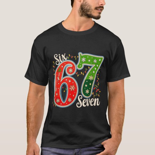Number 67 Funny Six Seven 6 7 Meme Christmas Light T-shirt (Voorkant)