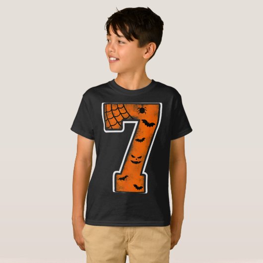 Number 7 7th Birthday Boy Seven Halloween Happy Bi T-shirt (Voorkant volledig)