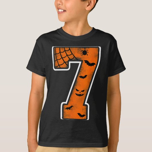 Number 7 7th Birthday Boy Seven Halloween Happy Bi T-shirt (Voorkant)